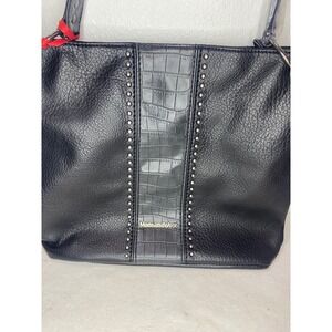 Montana West Shoulder Bag Womens Large Black NEW Studded Croc Tote Purse